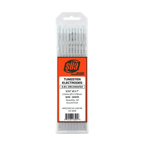 SÜA - 0.8% Zirconiated Tungsten Electrode - TIG Welding - 3/32" x 7" - (White Tip) - (10 PACK)