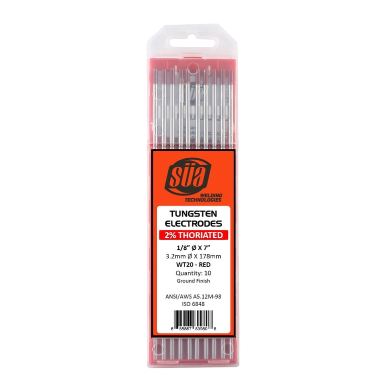 10x TIG-Wolframelektroden WT20 Thoriiert – 3,2 X 150 Mm (1/8 X 6″), Rot – WS