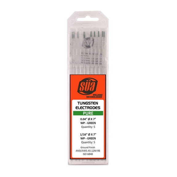 SÜA - Pure Tungsten Electrode - Mixed Sizes - 0.04" & 1/16" x 7" - (Green Tip)