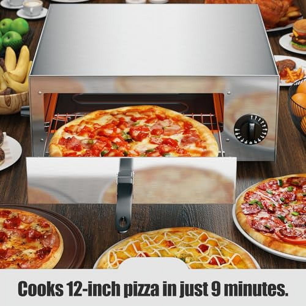 Commercial Electric Pizza Oven Countertop - 12" Pizza Maker With Timer & Crumb Tray 110W