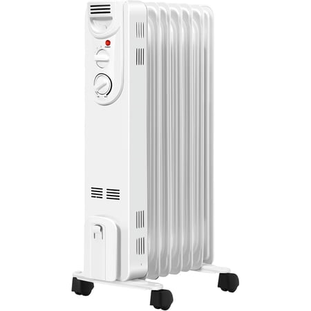 S AFSTAR 1500W Oil Heater, Portable Energy Saving Electric Radiator Heater with Adjustable Thermostat, 3 Heat Settings, Overheat & Tip-Over Protection, Small Space Heater for Home, Office, Indoor Use