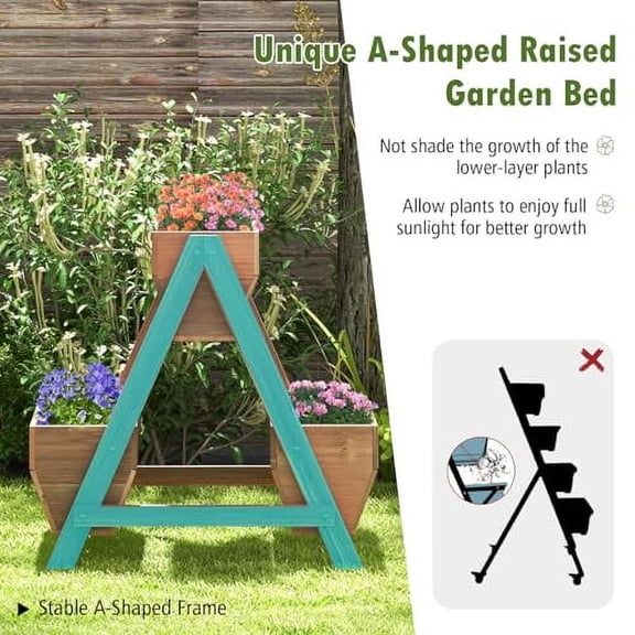 S AFSTAR 21-Inch Vertical Raised Garden Bed, 3 Tiered Wooden Planter Boxes 26" L x 29" W x 29" H, Drainage Holes, Indoor Outdoor Flowerbed, Freestanding Elevated Planter Box for Ga