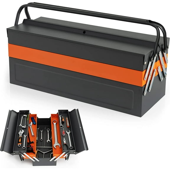 S AFSTAR 22" Tool Box, 3-Layer Metal Toolbox with 5 Trays, Full-Length Handles & Lock Hole Design, Portable Storage Toolbox Tool Organizer for Household Warehouse Repair Shop, Free Assembly