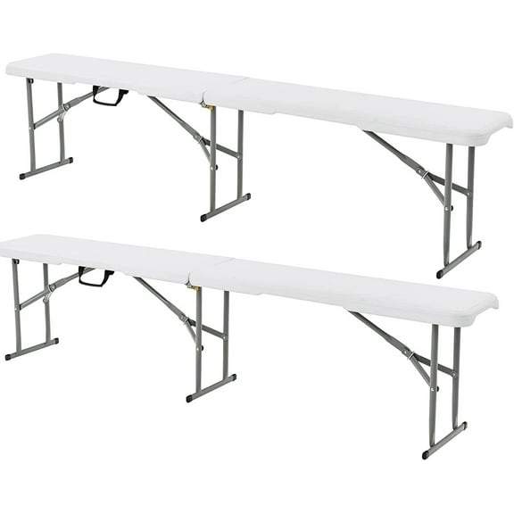 S AFSTAR 2PCS Plastic Folding Bench, 6FT Outdoor Camping Picnic Benches with Handle and Lock, 550 LBS Load, 8-Person Lightweight & Portable Benches for Outside Indoor, No Assembly Required, White