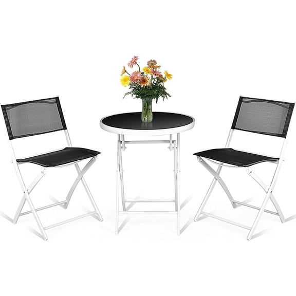 S AFSTAR 3-Piece Bistro Set, Folding Chairs and Table for Indoor Outdoor Patio Balcony Garden Poolside (Black)
