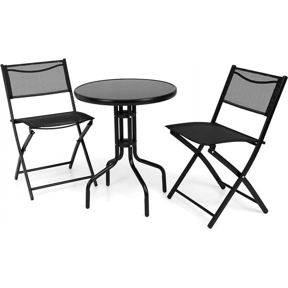 S AFSTAR 3-Piece Bistro Set for Outdoor Yard Garden Park, Round Table with 2 Folding Chairs Patio Furniture Set (Classic Black)