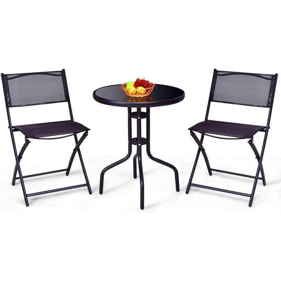S AFSTAR 3-Piece Bistro Set for Outdoor Yard Garden Park, Round Table with 2 Folding Chairs Patio Furniture Set (Dark Dark Gray)