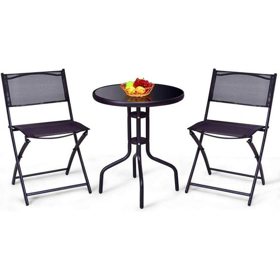 S AFSTAR 3-Piece Bistro Set for Outdoor Yard Garden Park, Round Table with 2 Folding Chairs Patio Furniture Set (Dark Dark Gray)