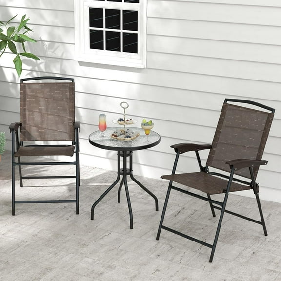 S AFSTAR 3-Piece Patio Dining Set, Steel Bistro Table and Chairs Set of 2 w/Folding Chairs & Tempered Glass Table, Indoor/Outdoor Conversation Furniture Set for Porch, Balcony, Garden, Poolside