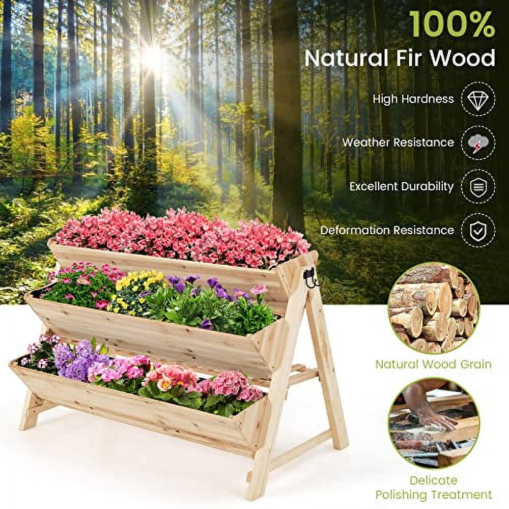 S AFSTAR 3Tier Vertical Garden Bed, Wooden Elevated Planter Bed with