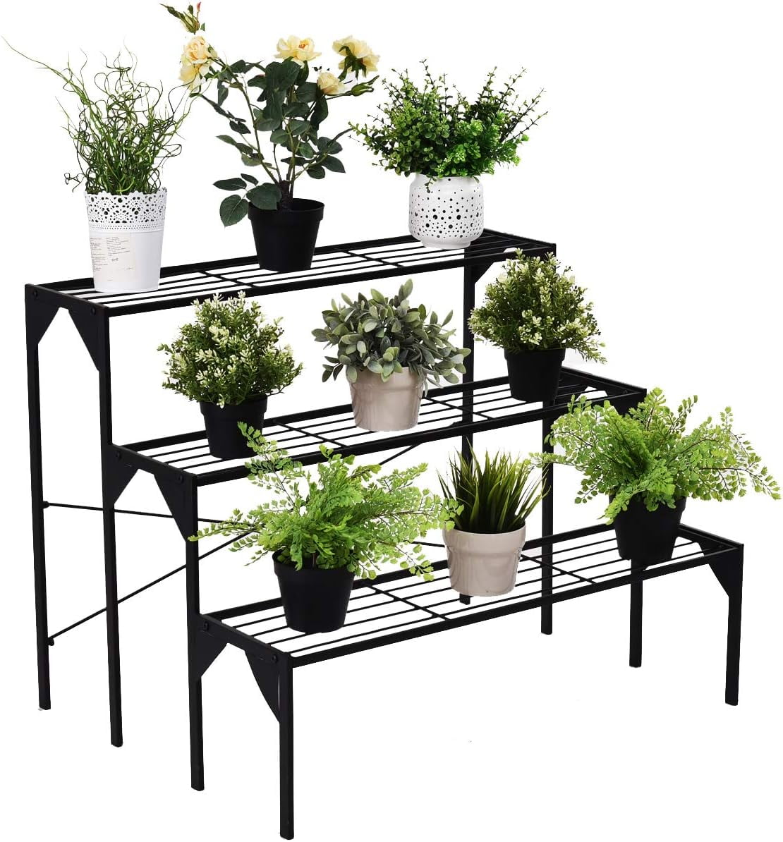 S AFSTAR 3 Tiers Metal Stand, Garden Ladder Shelf for Large Flower Pot ...