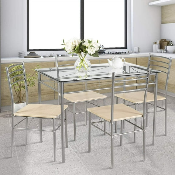 Dining Table and Chair Set for Home Family Restaurant, Space Saving Dinette Sets with Tabletop and Chairs, Kitchen Dining Room Table and Chairs, Dining Table Set