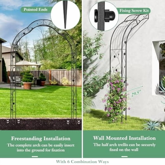S AFSTAR 99-Inch Garden Arch Trellis, - Support Trellis Climbing Pergola W/6 Combination Ways & 2 Installation Methods, 2 Half Arches, Metal Archway Garden Arbor for Wedding Pa