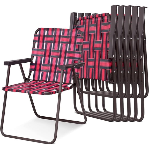 S AFSTAR Beach Chair Set of 6, Portable Folding Chairs with Stable Steel Frame & Comfort Armrest, Load Bearing Up to 265 LBS, Lightweight Lawn Chairs, 6 PCS Camping Chairs for Outside Outdoor (Red)