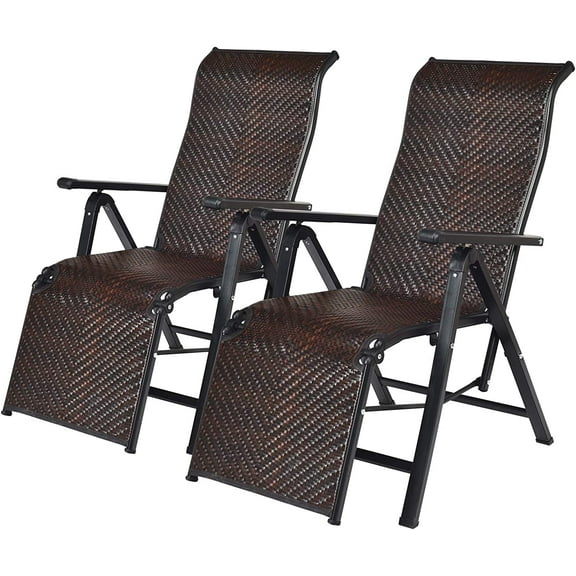 S AFSTAR Folding Rattan  Chair, Reclining Lounge Chair w/Adjustable Positions and Sturdy Steel Structure, Outdoor Patio Furniture for Poolside Garden Backyard (2)