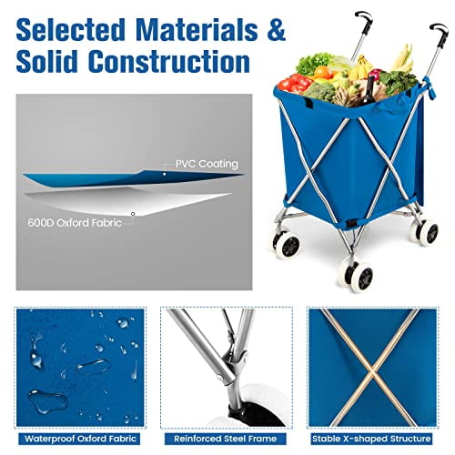S AFSTAR Folding Shopping Cart, Lightweight Grocery Cart with Dual ...