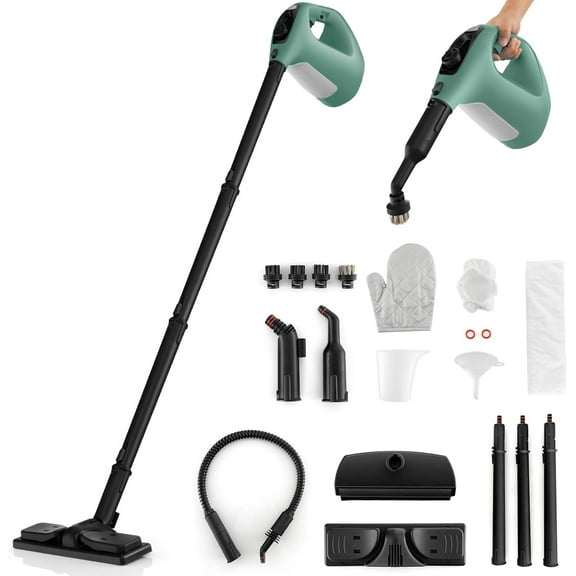 S AFSTAR Handheld Steam Cleaner, 1400W Pressurized Steamer with 14-Piece Accessories & Child Lock, Multipurpose Portable Steamshot Steam Mop for Cleaning Kitchen Floor Sofas Car Windows (Green)