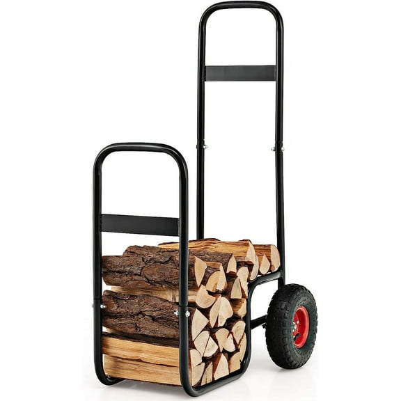 S AFSTAR Indoor Outdoor Firewood Cart, 3.6ft/44 Height Rolling Firewood Log Carrier w/All-Terrain & Shockproof Wheels, Heavy-Duty Steel Frame, Wood Storage Rack Mover, 220 lbs Weight Capacity