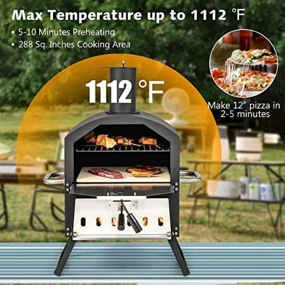 S AFSTAR Outdoor Pizza Oven, Countertop Pizza Maker with 12" Pizza Stone, Folding Legs, Pizza Peel, Removable Cooking Rack, Waterproof Cover, Wood Fire Pizza Ovens for Party BBQ Pa