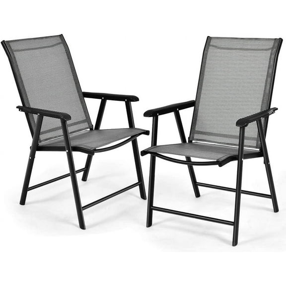 S AFSTAR Patio Chairs, Outdoor Foldable Sling Chairs with Armrests for Lawn Garden Backyard Poolside Porch, Folding Outdoor Chairs (Set of 2, Gray)