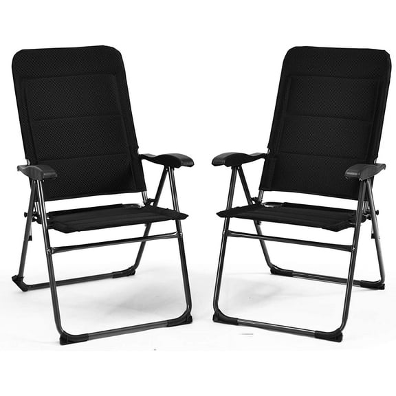 S AFSTAR Patio Folding Chairs, Set of 2 Portable Sling Chairs with Armrests and Adjustable Backrests for Lawn Pool Balcony (2)