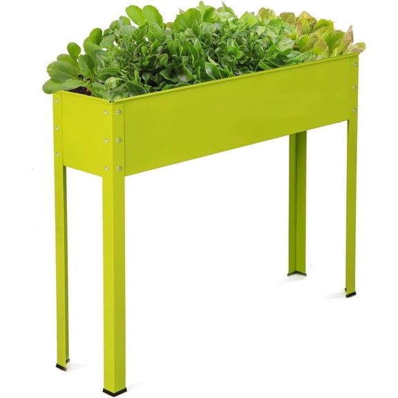 Raised Garden Bed, Galvanized Elevated Planter with Legs & Drainage Holes, Freestanding Garden Bed for Indoor Outdoor, Fruit Green Elevated Planter Box for Vegetable Flower Herb, Fruit Green