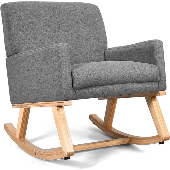 Rocking Chair, Fabric Upholstered Chair Rocker with Sturdy Wood Frame and Padded Seat, Modern Armchair for Living Room (Gray)