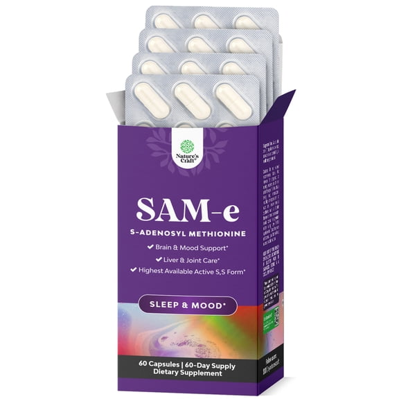 Natures Craft SAM-e Nootropic Brain Supplement, S-Adenosyl Methionine for Sleep and Mood, 60 Count