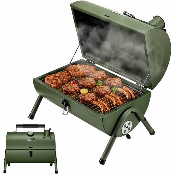 S Adjustable Portable Charcoal Grill Multi-functional Metal Small BBQ Smoker for Outdoor Hiking Picnic(Green)