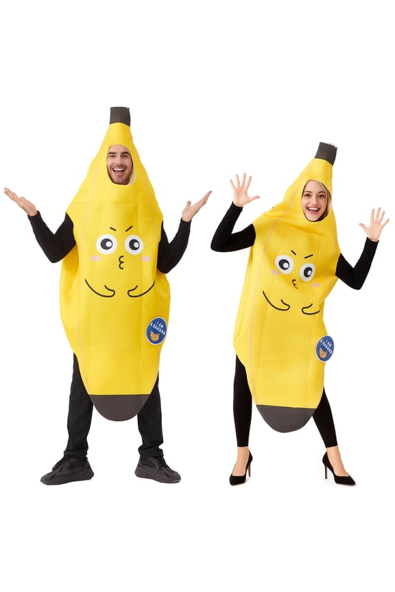 Adult Banana Fruit Outfit, Funny Yellow Banana Suit for Men and Women, Unisex Novelty Party Wear, Couples Matching Fruit Theme Bodysuit, Casual Dress Up Banana Apparel-S