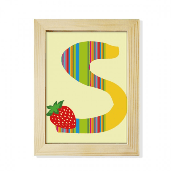 S Alphabet Strawberry Fruit Cute Pattern Desktop Adorn Photo Frame Display Art Painting Wooden