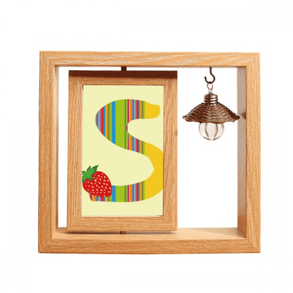 S Alphabet Strawberry Fruit Cute Pattern Wooden Rotating Picture Photo Frame 4x6