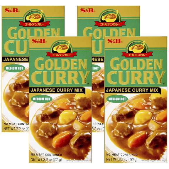 S&B, Golden Curry Japanese curry Mix, Medium Hot, 3.2 oz (Pack of 4)