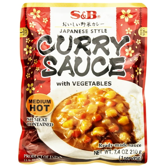 S&B Ready-Made Japanese Style Curry Sauce, Medium Hot with Vegetables, 7.4 oz, 2 Pack