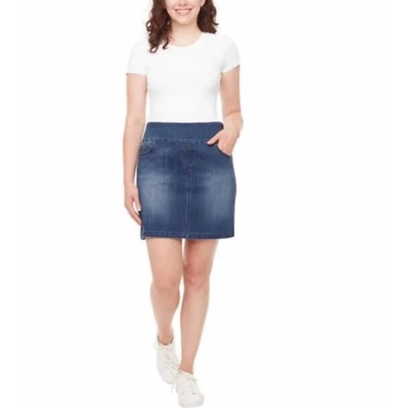 S.C. & CO. Women's Pull-On Denim Skort - Stretch Knit Short With 5 Pockets