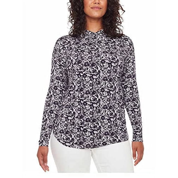 S.C. & CO. Women's Long Sleeve Supreme Comfort Lightweight Hoodie Top (Large, Navy Floral)