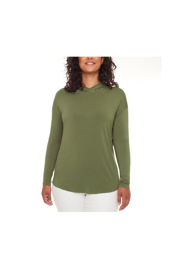 . Women's Top Sz S Ladies' Long Sleeve Tunic w/ Hood Green