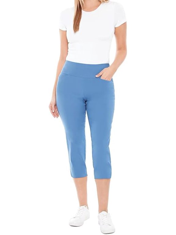 . Women's Tummy Control Capri Pants (8,Blue)