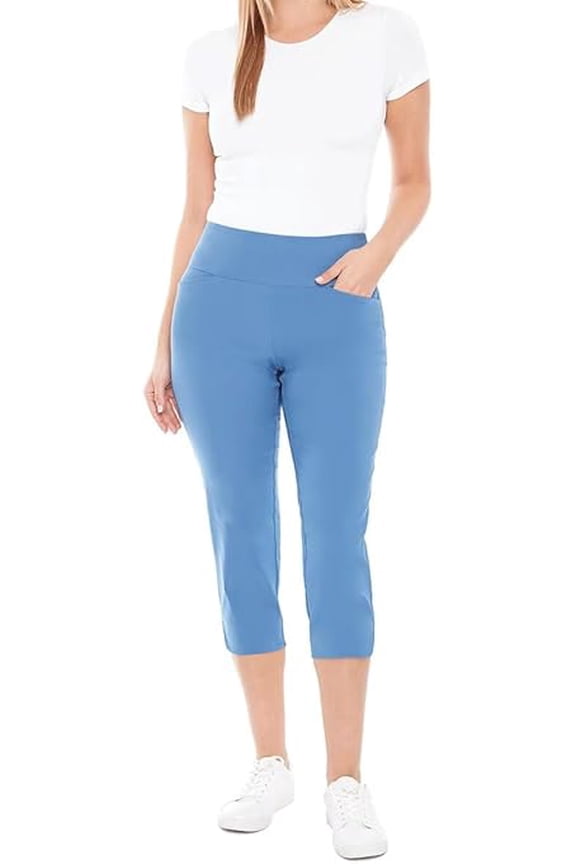 . Women's Tummy Control Capri Pants (8,Blue)