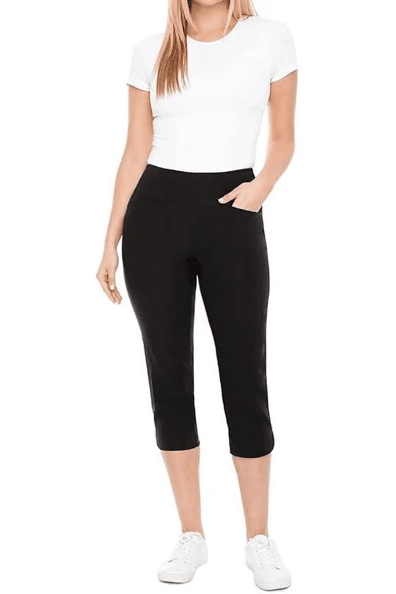 . Women's Tummy Control Capri Pants, Black, Size 6