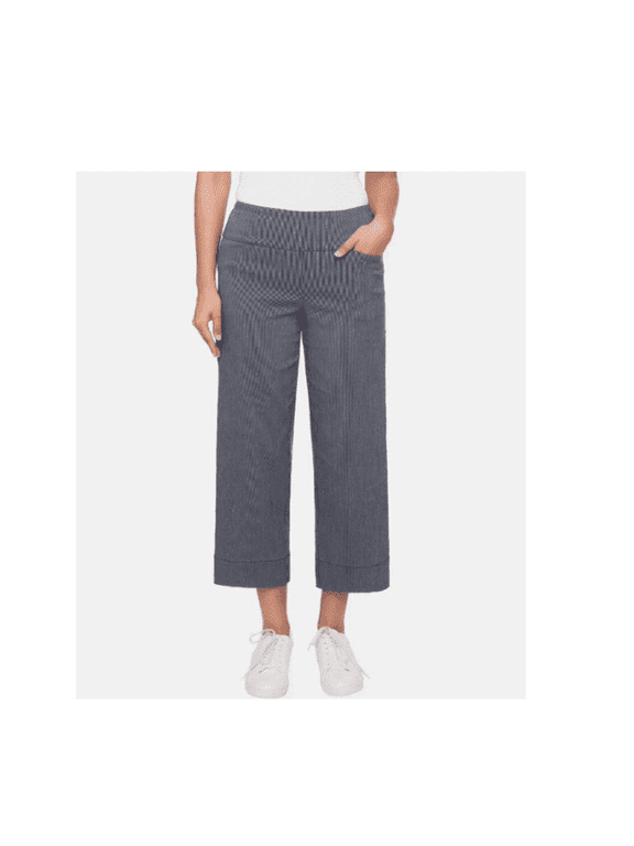 . Women's Wide Leg Pinstripe, Tummy Control Cropped Pants, Navy, Small