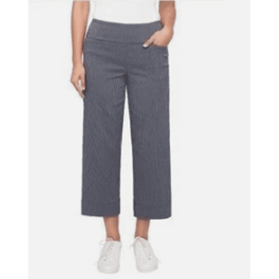 S.C. & CO. Women's Wide Leg Pinstripe, Tummy Control Cropped Pants, Navy, Medium