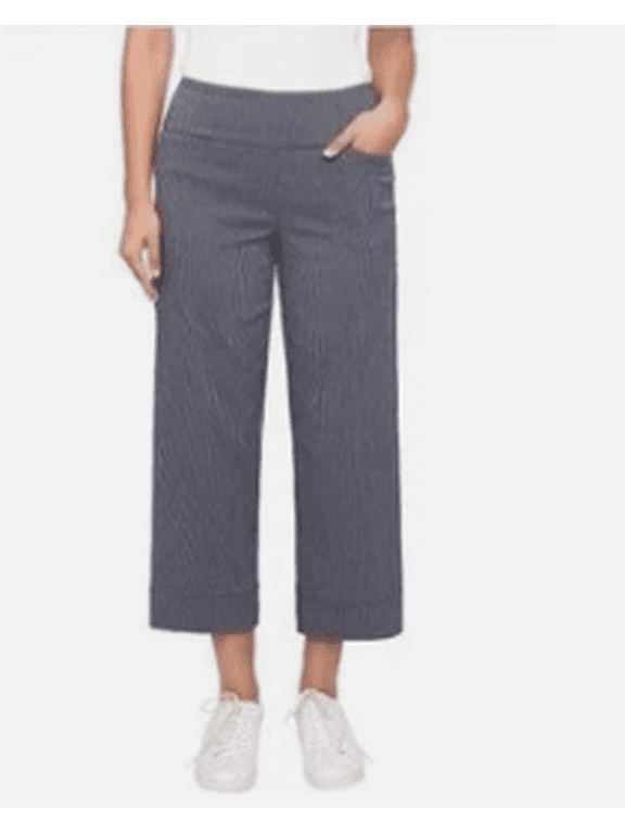 . Women's Wide Leg Pinstripe, Tummy Control Cropped Pants, Navy, Medium