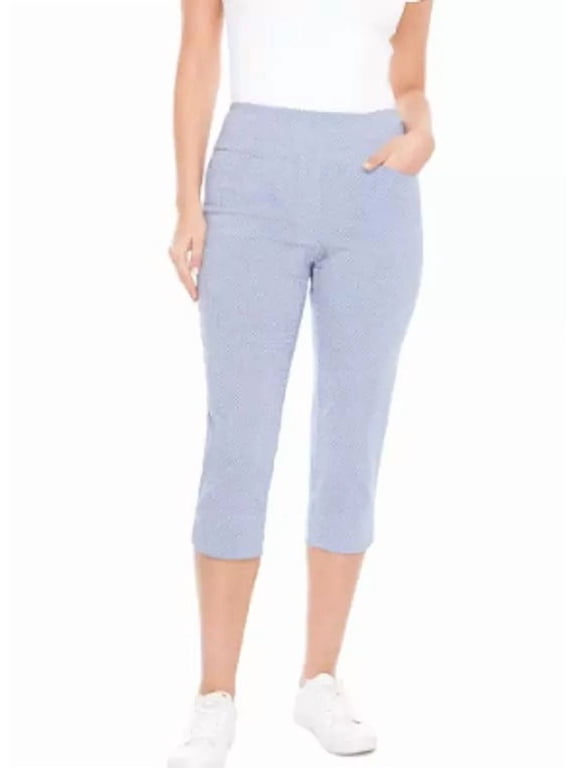 . Women's 360 Degree Tummy Control Capri Pants (Geo Blue, L)
