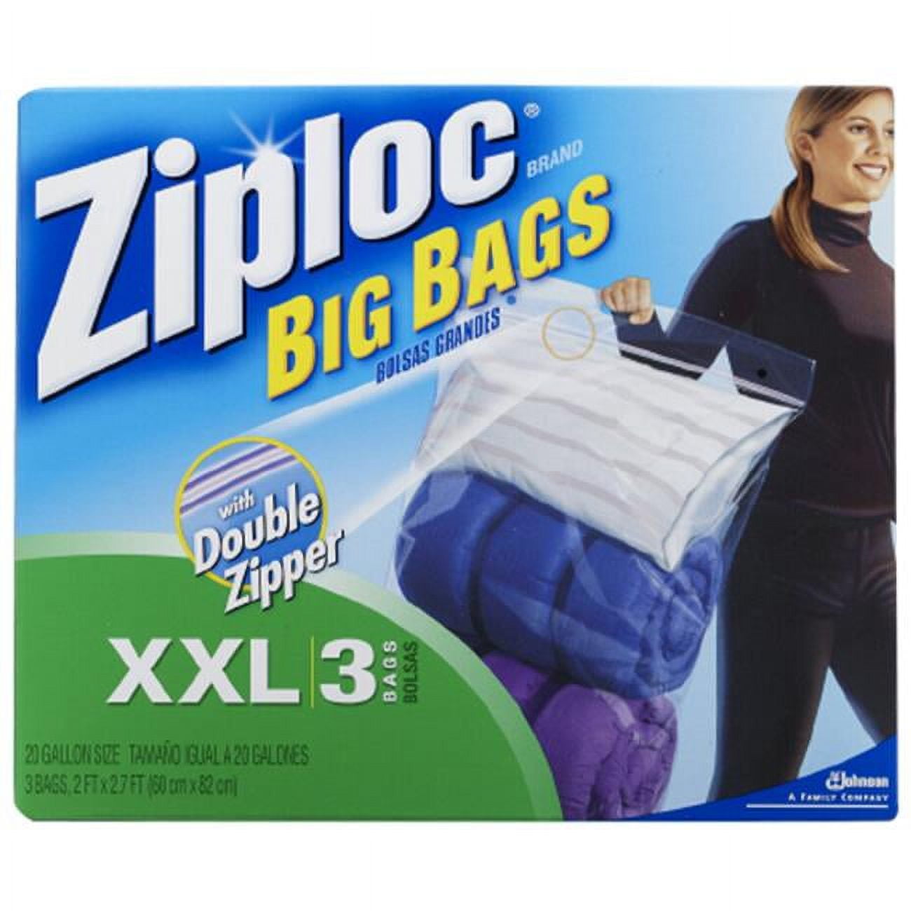 SC Johnson Ziploc® Double Zipper Storage Bags, 1 gal, 1.75 mil, 10.56 x  10.75, Clear, 250/Box, SJN682257