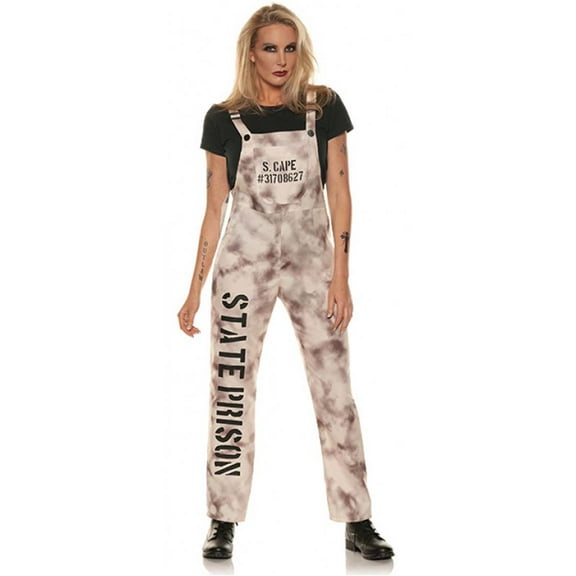S Cape Womens Adult Dirty White Prisoner Convict Halloween Costume Overalls-S
