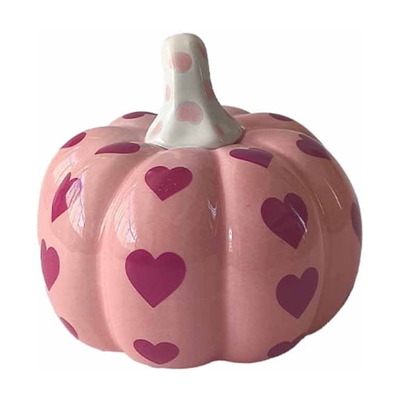 S Ceramic Pink Heart Pumpkin Decor Glossy Hand Finish For Fall Tabletop And Mantel Shelf Decoration Display