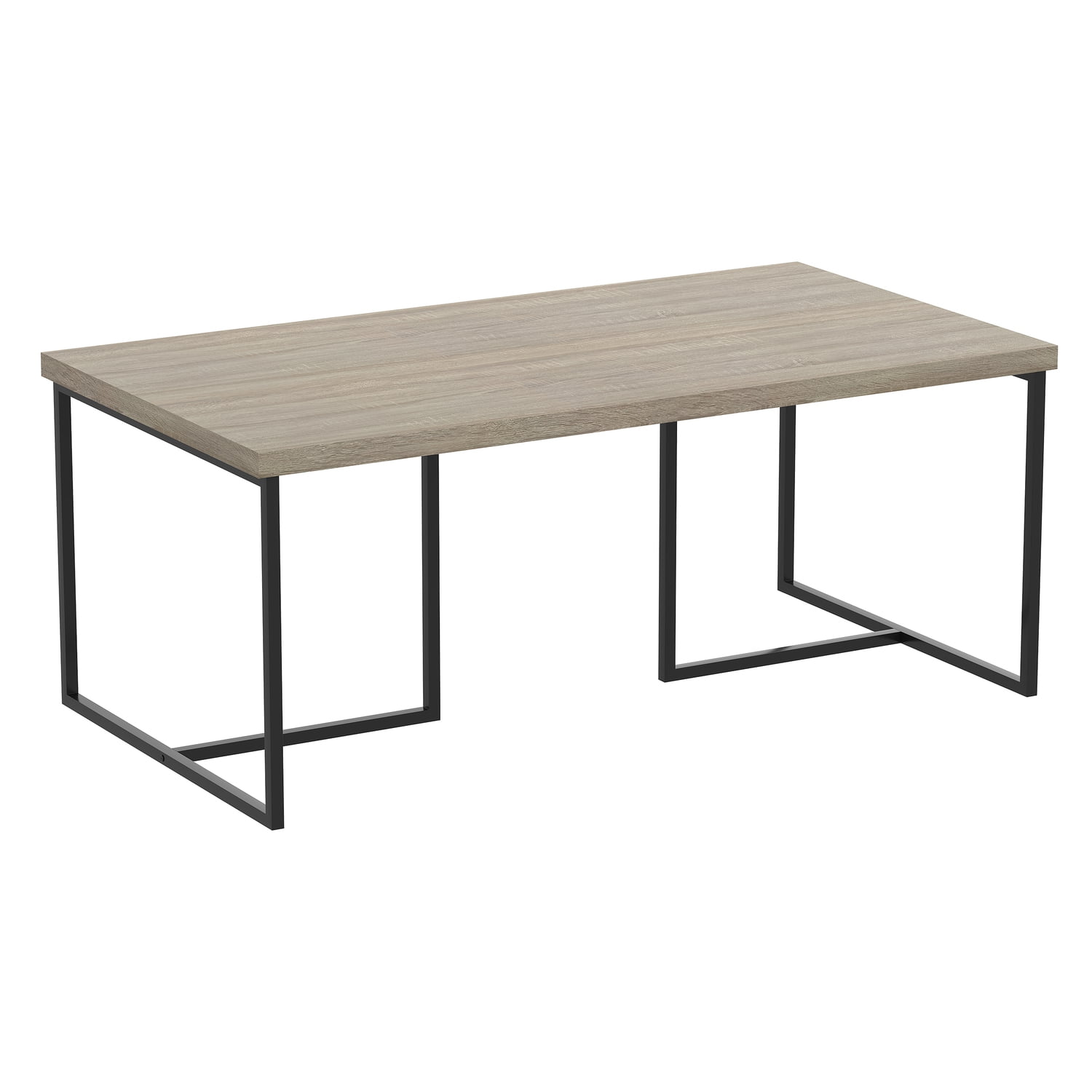 Gray Wood and Black Metal Rectangular Coffee Table