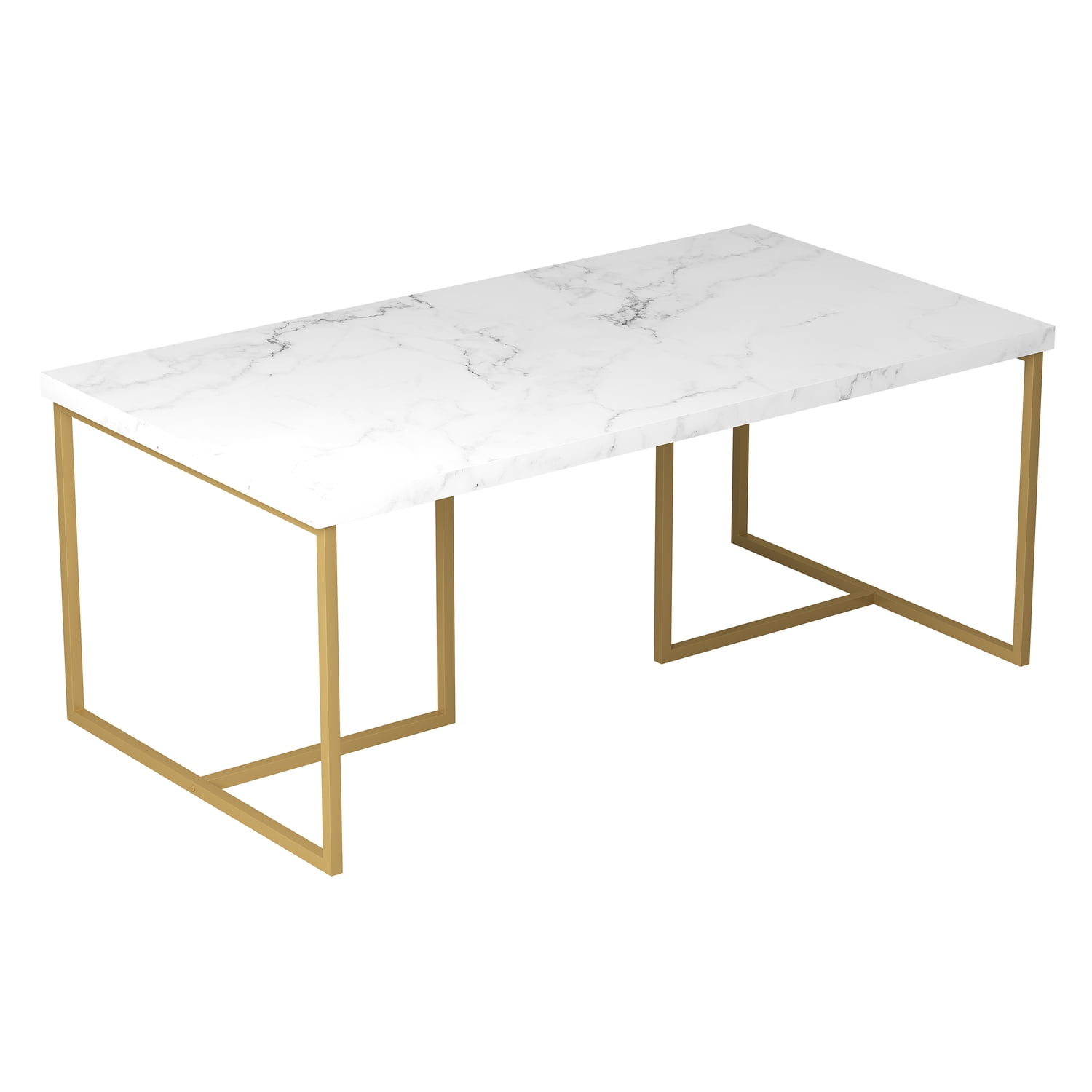 Elegant 43'' Gold and White Marble Rectangular Coffee Table