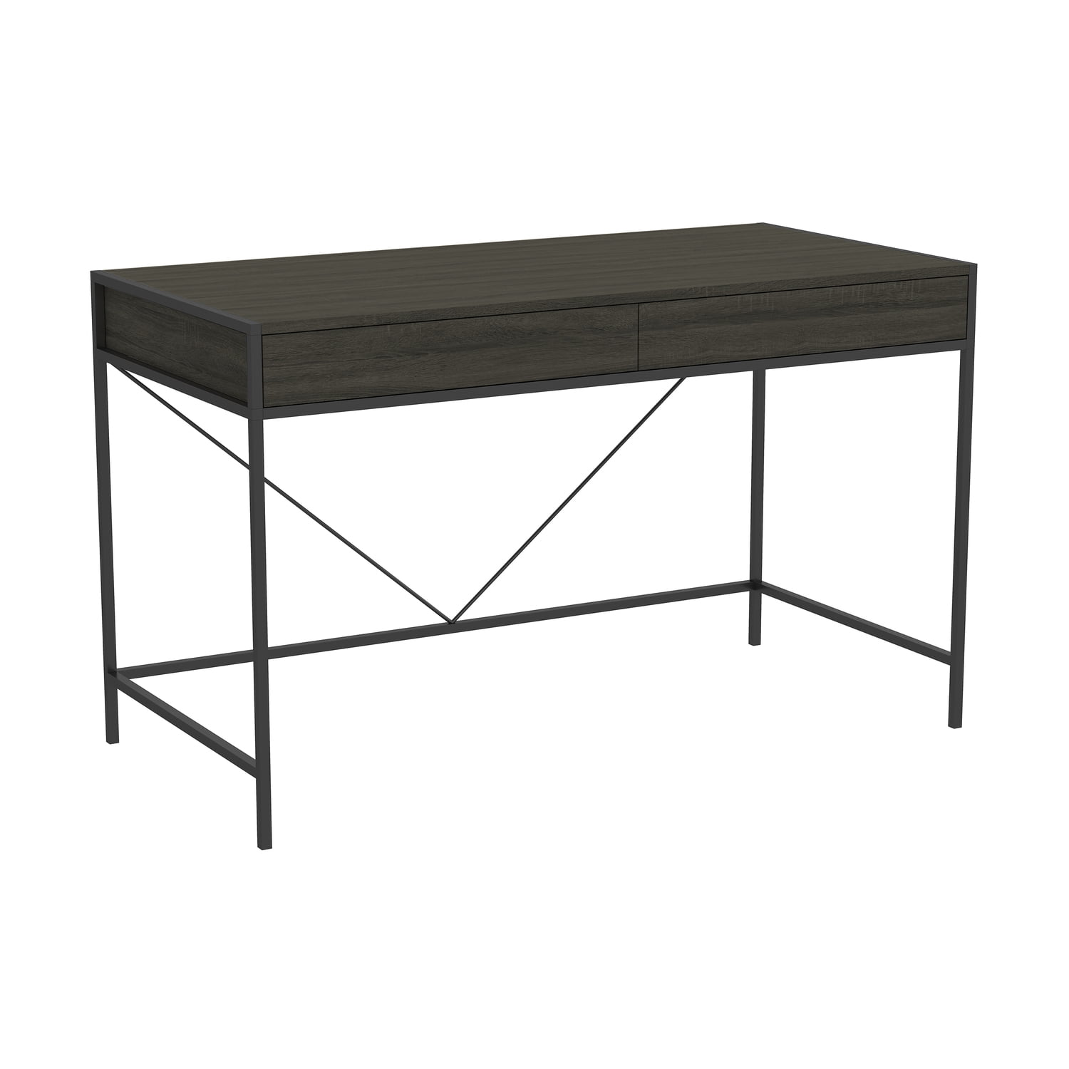 Safdie & Co. 49"L 2-Drawers Black Metal Computer Desk in Grey Wood ...